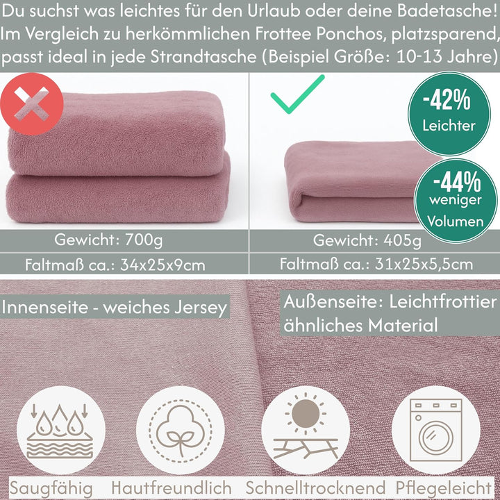 Leicht Frottee Badeponcho Kinder - Mädchen Jungen Baumwolle Poncho Handtuch Bademantel Badetuch Surf