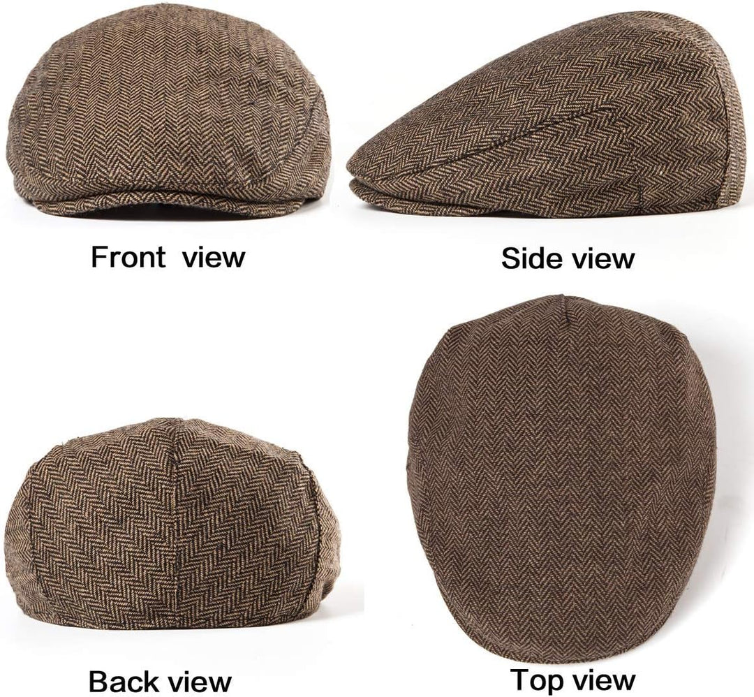 LADYBRO 2er-Pack verstellbare Newsboy Hüte für Herren Flache Kappe Irish Cabbie Gatsby Tweed Ivy 002