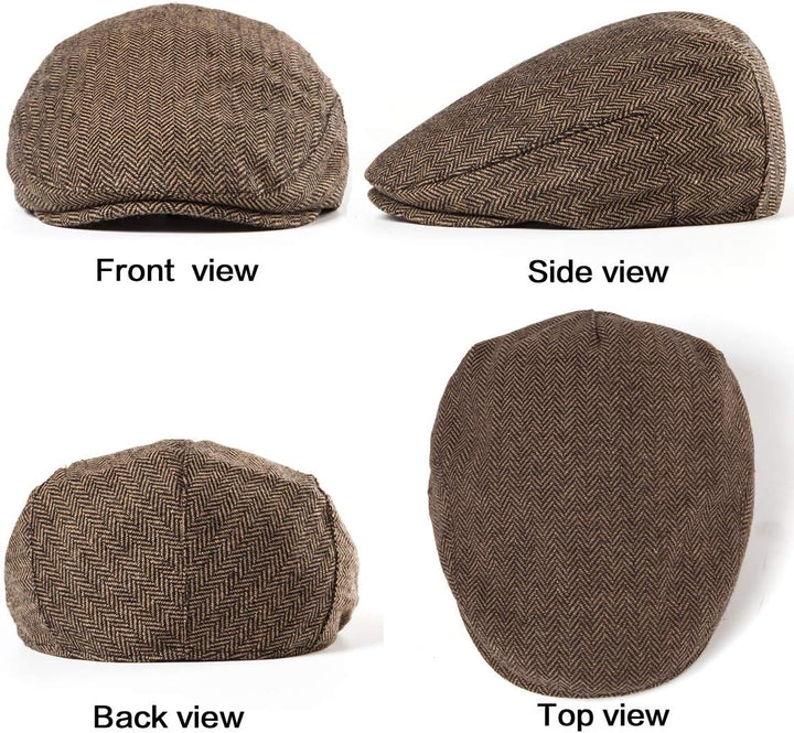 LADYBRO 2er-Pack verstellbare Newsboy Hüte für Herren Flache Kappe Irish Cabbie Gatsby Tweed Ivy 002