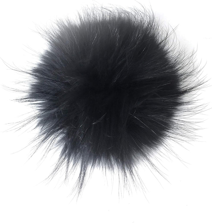 FISH IN THE SEA Premium Echtfell Bommel XL 17-19cm Fellbommel mit Druckknopf in Schwarz leicht zum A