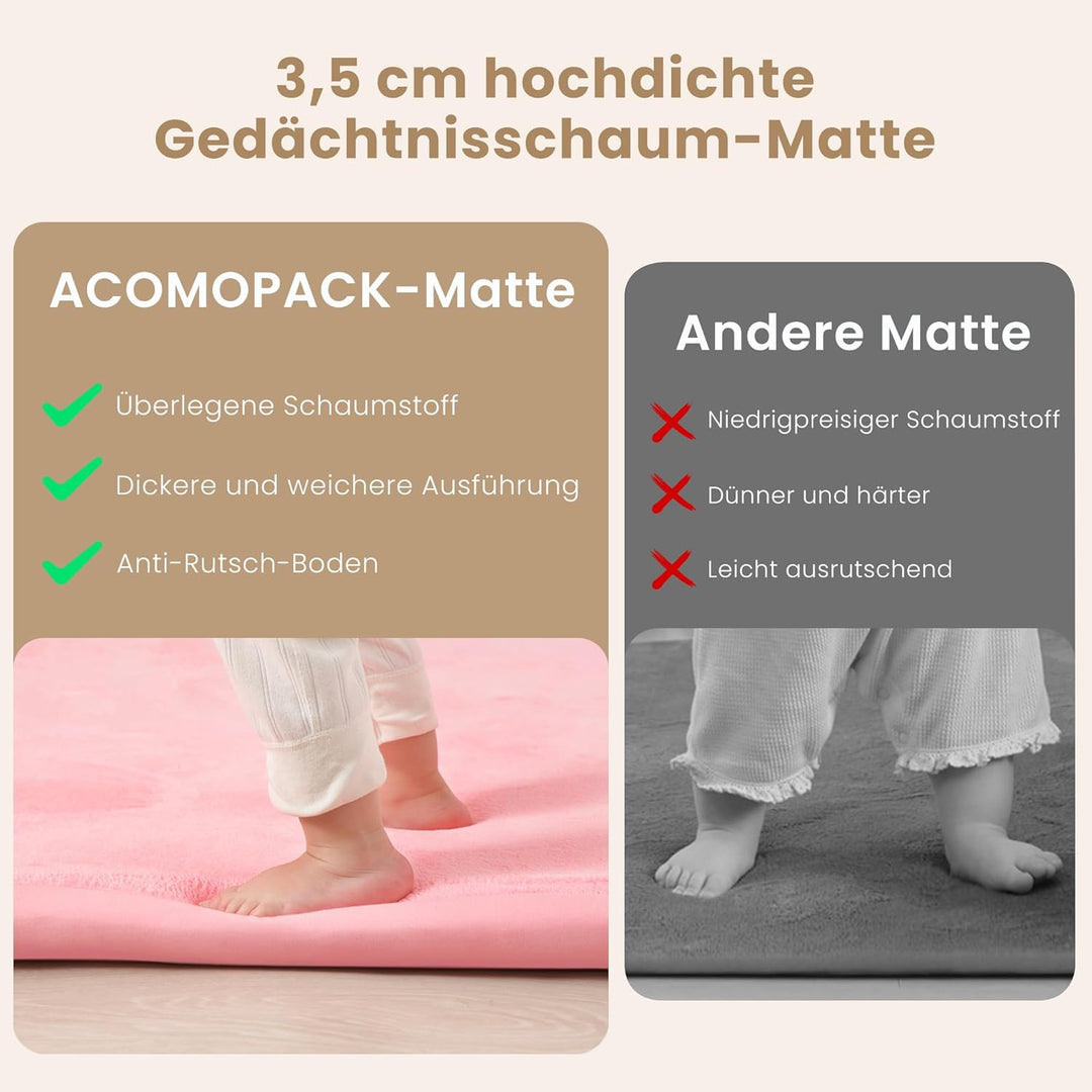 ACOMOPACK Baby Spielmatte aus 3,5 cm dickem Memory-Schaumstoff, 180x 200 cm, Kinder Laufstallmatte f