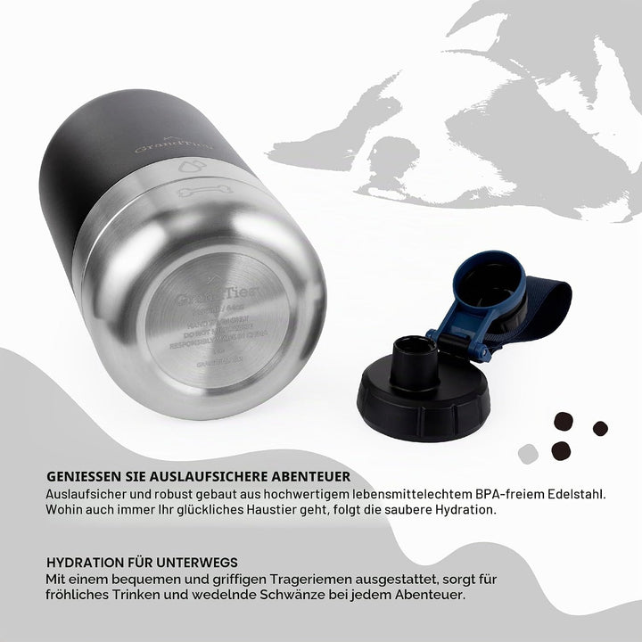 GrandTies Isolierte tragbare Hundewasserflasche mit 2 abnehmbaren Hundenapfspender, auslaufsicherer