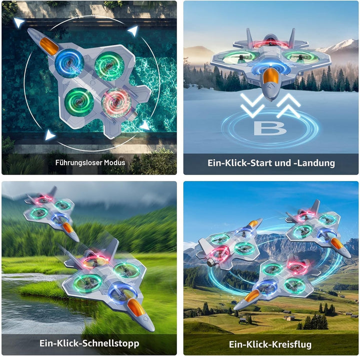 4DRC V50 RC Flugzeug,2 Startmodi, Lichter, 360° Flip, Headless-Modus, 3 Geschwind, 2 Batterien, 2,4