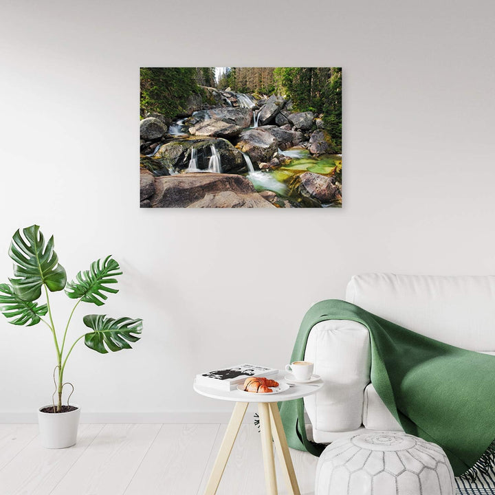 Feeby Leinwandbild Bach Bild Kunstdruck Natur Braun 70x50 cm