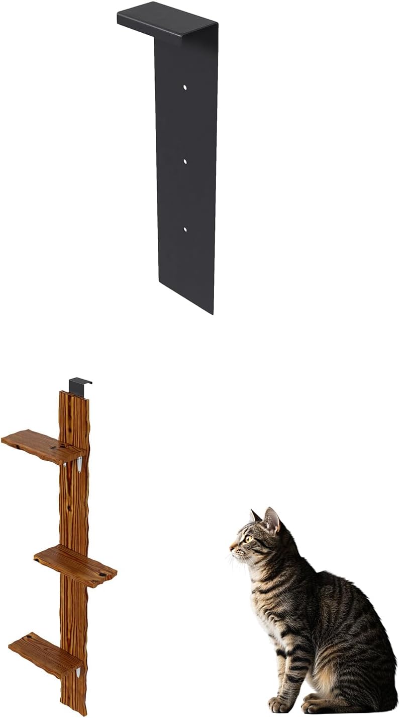 QLS Katzenleiter aus Kiefernholz Katzentreppe Türmontage 3 Stufen 180 cm DEKO geflammt