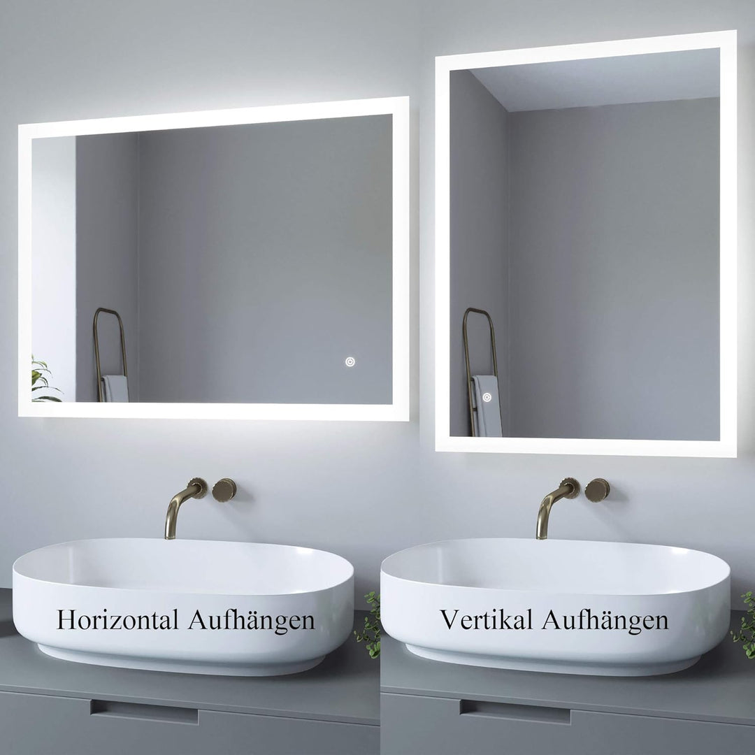 AQUABATOS® Badspiegel LED Beleuchtung Wandspiegel Dimmbar Badezimmerspiegel mit Touchschalter (60 x