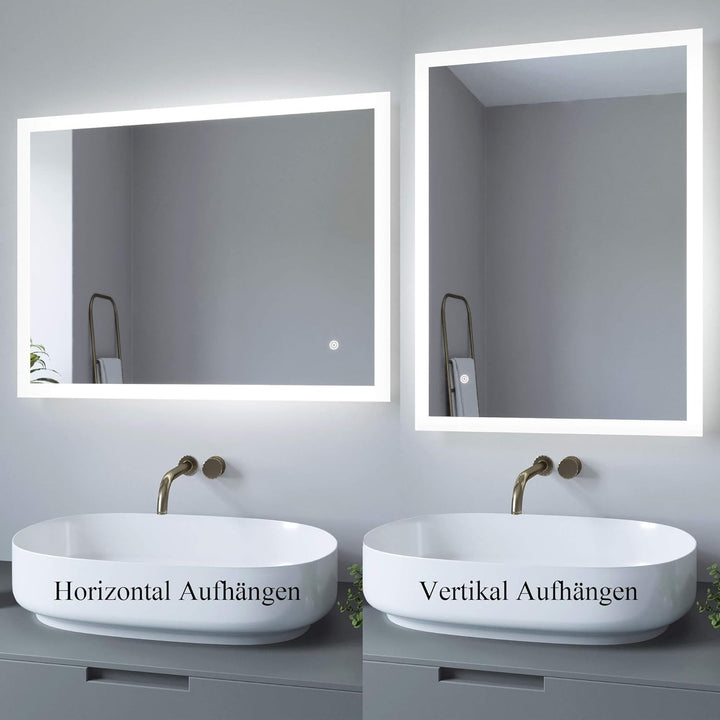 AQUABATOS® Badspiegel LED Beleuchtung Wandspiegel Dimmbar Badezimmerspiegel mit Touchschalter (60 x