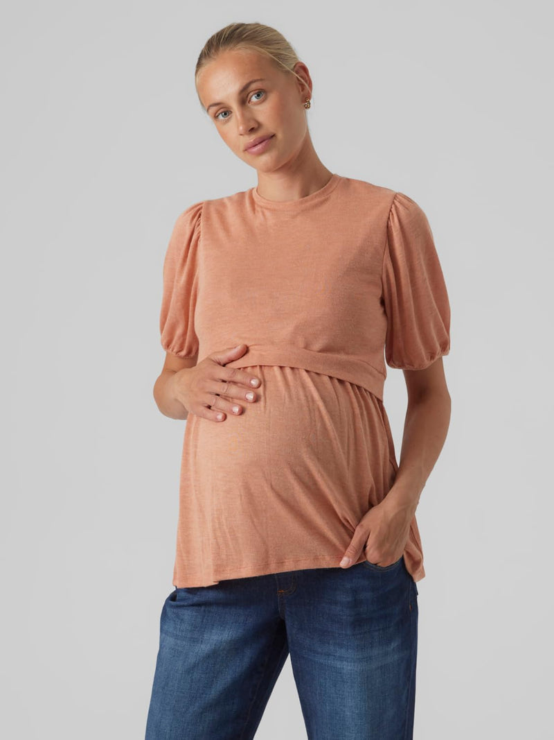 MAMALICIOUS Damen Umstandshirt, S Golden Ochre/Detail:melange