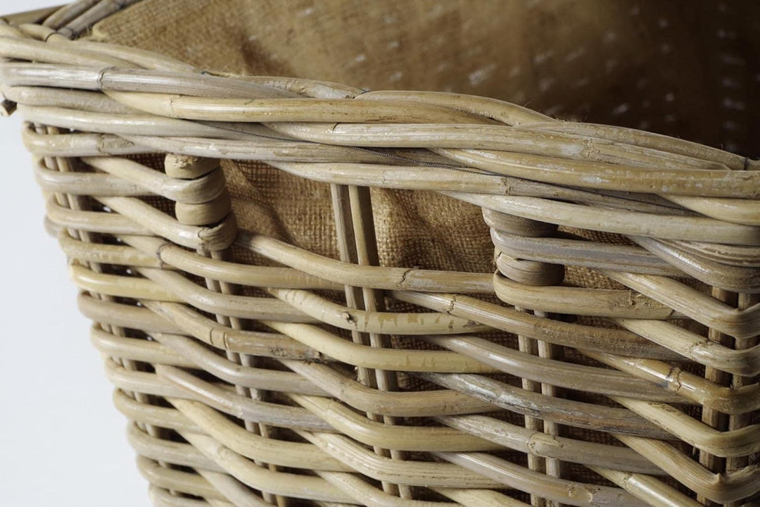 Kobolo Holzkorb für Kaminholz Kaminholzwagen mit Rollen aus Rattan Innenfutter aus Jute