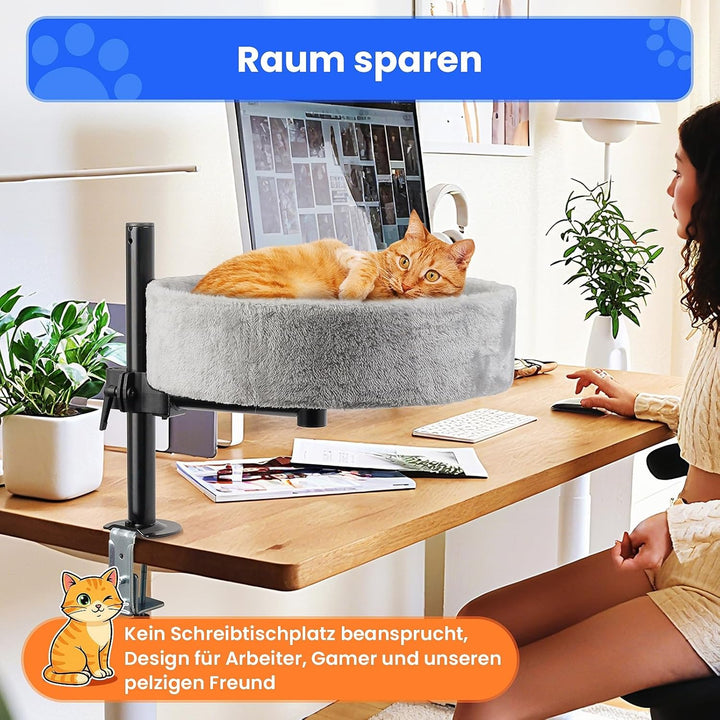 BSWAY Katzenbett für Schreibtisch - Upgraded 360°Drehung, verstellbare Höhe, Kein Bohren Erhöhtes Ka