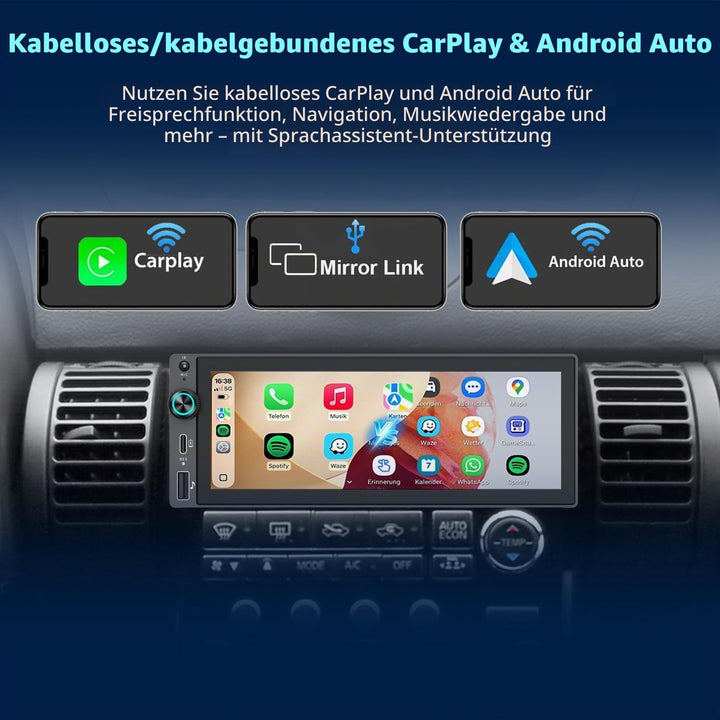 Autoradio 1Din mit Bildschirm(6,9" In-Cell-Display) Wireless CarPlay, 6.9"