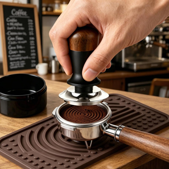 Tamper 58mm Selbstnivellierend Edelstahl Walnussholz Kaffeestampfer