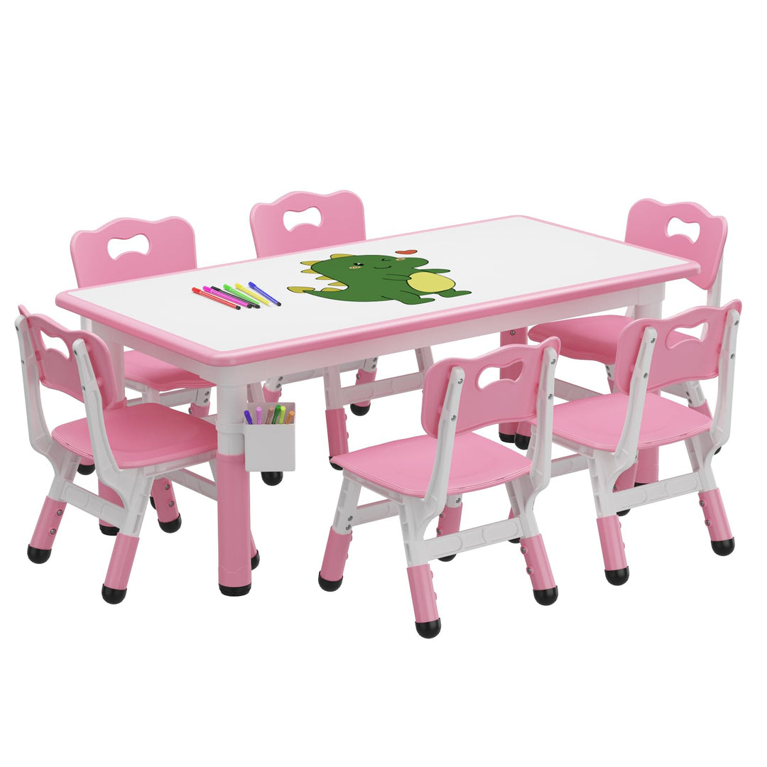 Garvee Kindertisch mit 6 Stühlen, Höhenverstellbar, Für Kleinkinder von 2-10 Jahren, Tischplatte mit