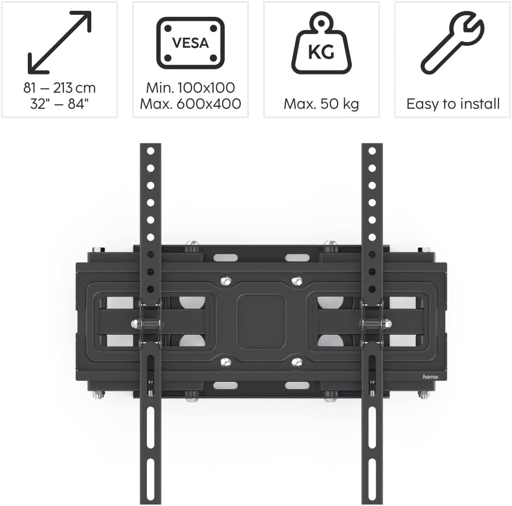 Hama TV Wandhalterung Schwenkbar, Neigbar (32 - 84 Zoll TV Halterung für Fernseher bis zu 50 kg, max