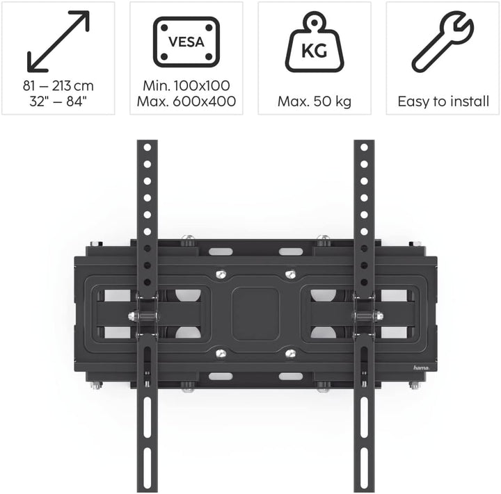 Hama TV Wandhalterung Schwenkbar, Neigbar (32 - 84 Zoll TV Halterung für Fernseher bis zu 50 kg, max