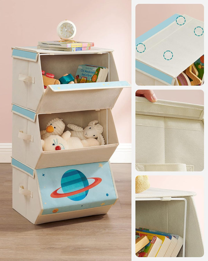 SONGMICS Aufbewahrungsbox Kinder, 3er Set, Faltboxen, Spielzeugkiste mit Deckel, 38 x 35 x 25 cm, fü