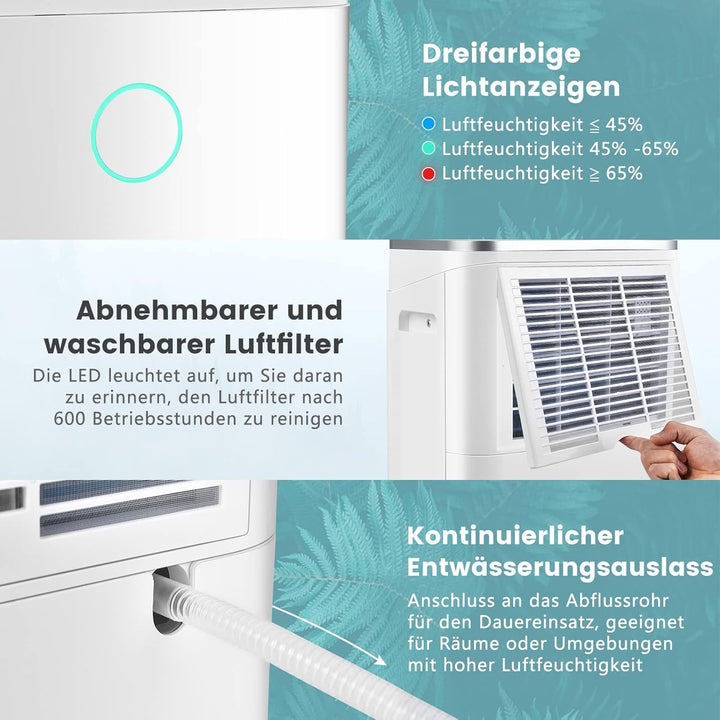 COSTWAY Mobile Entfeuchter 25/Tag, Luftentfeuchter 3 Modi, Raumentfeuchter 3 Farbe LED Display, Dehu
