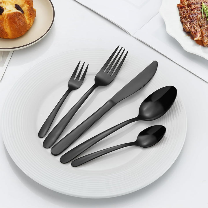 Hunnycook Besteck Set 12 personen, 60 Stück Besteck Schwarz Edelstahl, Schwarzes Besteck mit Gabeln,