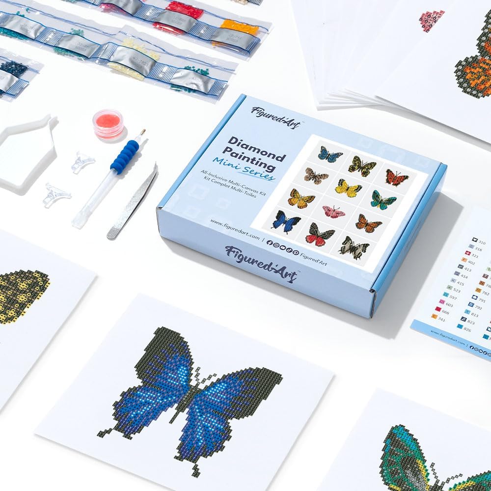 Figured'Art Mini Serie Diamond Painting Erwachsene - Schmetterlinge 2 - Premium-Box mit 12 Stück 15x