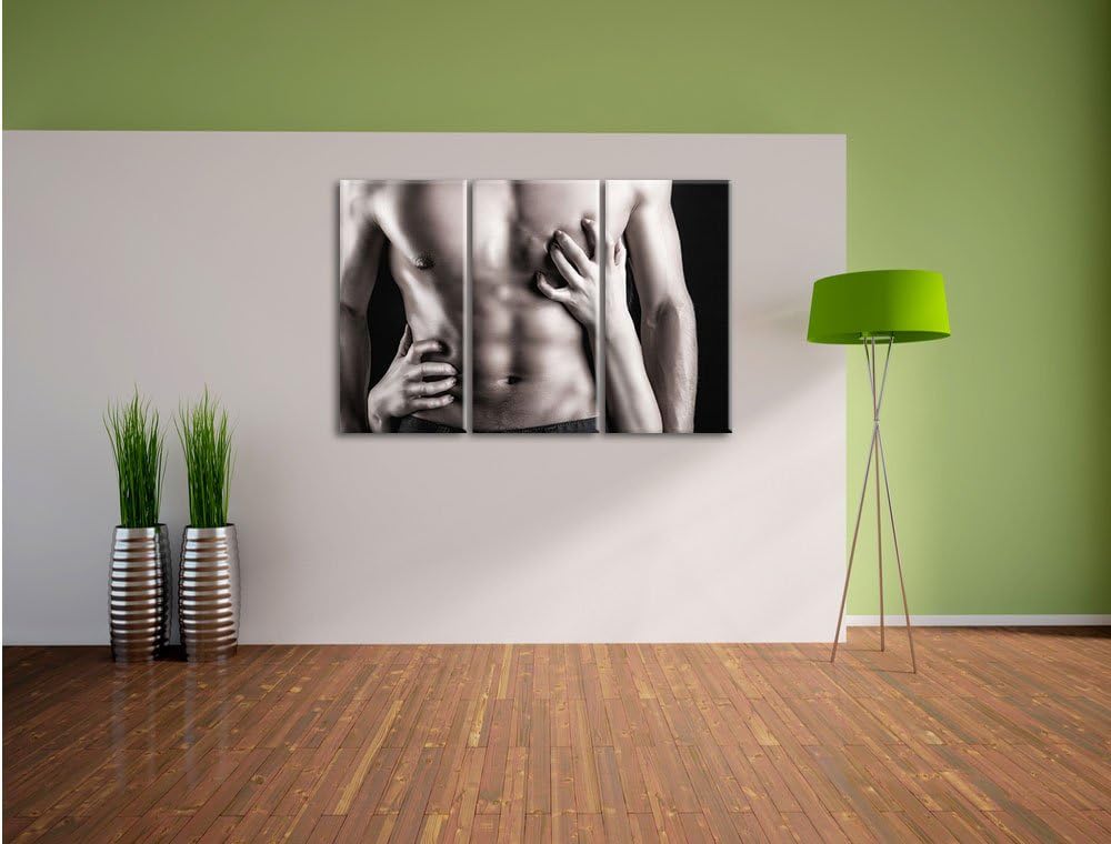 Pixxprint muskulöser Waschbrettbauch B&W Detail 3-Teiler Leinwandbild 120x80 Bild auf Leinwand