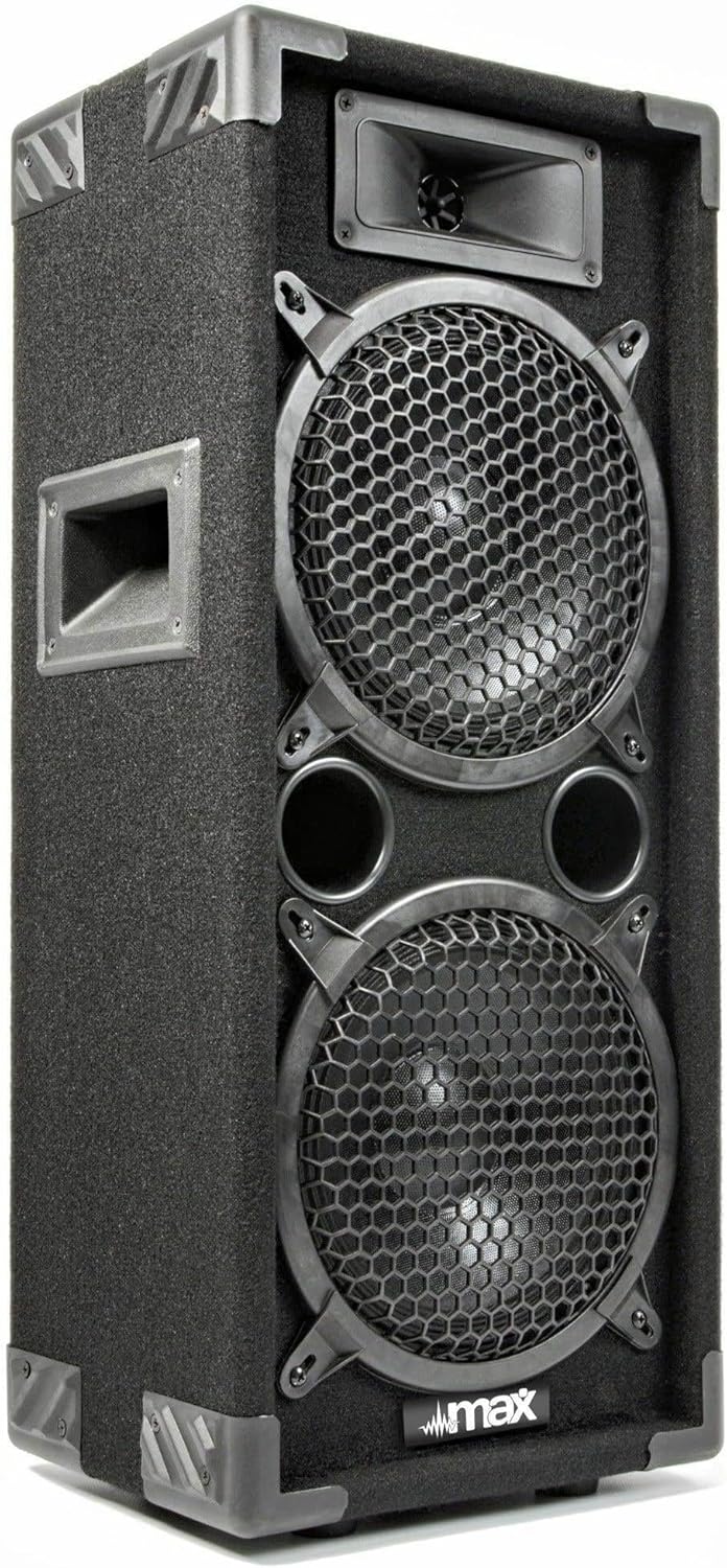 MAX MAX28 Passive PA Lautsprecher, 800 Watt Partybox mit Griffe, 2 x 8 Zoll Doppel-Tieftöner, Passiv
