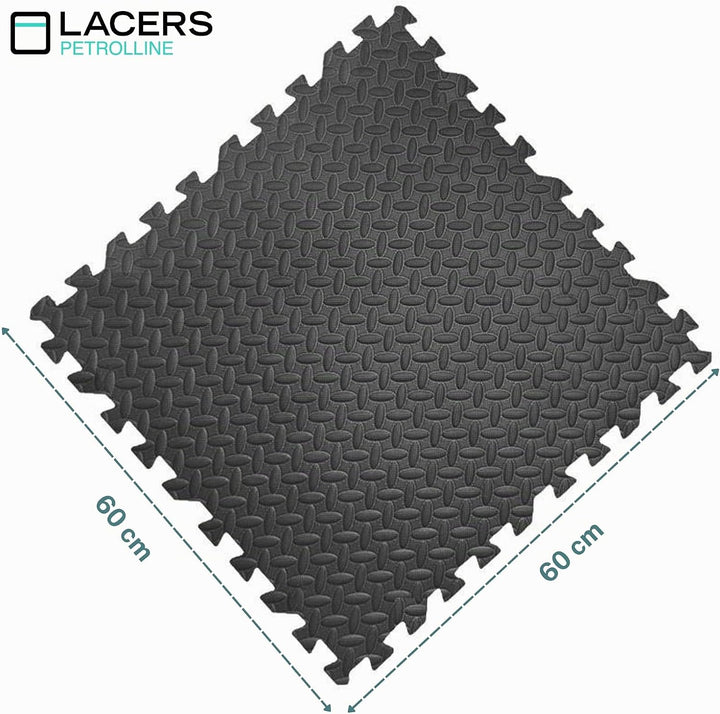 Lacers PETROLLINE Bodenschutzmatte Puzzelmatte 60x60cm schwarz 12er Set Sportmatte Gymnastikmatte Fi