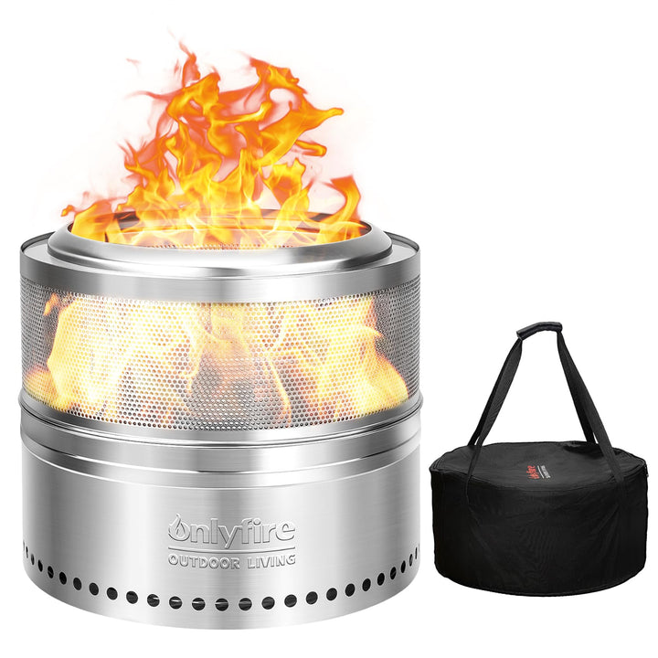 Onlyfire 50cm Rauchfreie Feuerschale mit Aufbewahrungstasche, Abnehmbarer Aschekasten, Edelstahl Fir