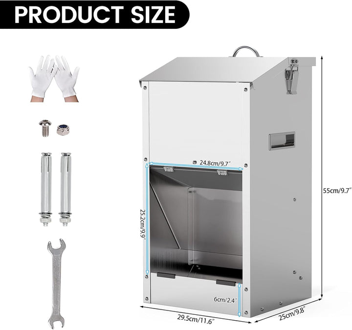 Automatische Hundefütterung 25lbs Grosse Kapazität Edelstahl im Freien und Innenbereich Schwerkraft