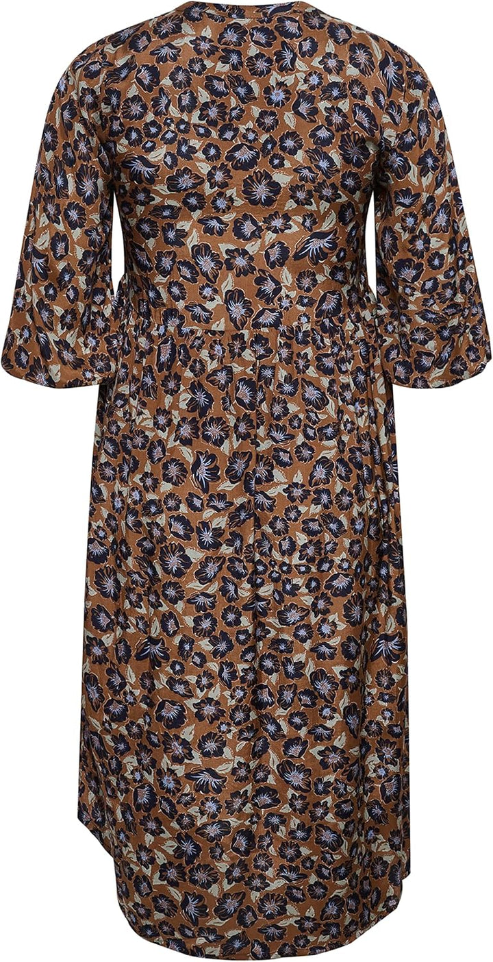 KAFFE CURVE Kleid Grosse Grössen Damen 3/4 Arm V-Ausschnitt Kleid Grosse Grössen Damen 3/4 Arm V-Aus