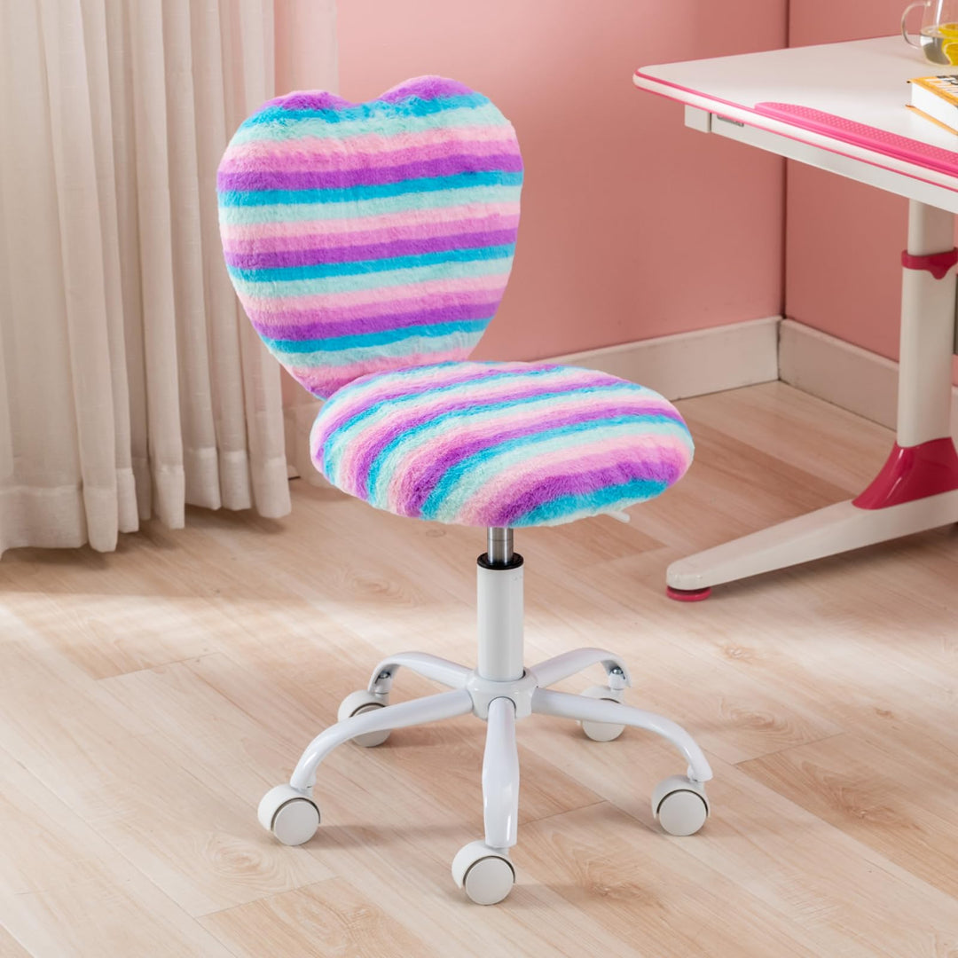 chairus Kinder Schreibtischstuhl aus Kunstfell Höhenverstellbarer Drehstuhl ohne Armlehnen Studienst
