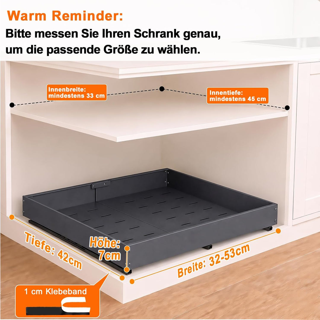2 Stück Teleskopschublade Ausziehbar Küche Schublade: Breite Verstellbar 32-53 cm Mit Selbstklebende