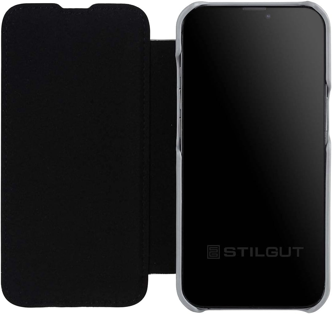 STILGUT Book Case kompatibel mit iPhone 13 Pro (6.1“) Hülle aus Leder zum Klappen, Klapphülle, Handy