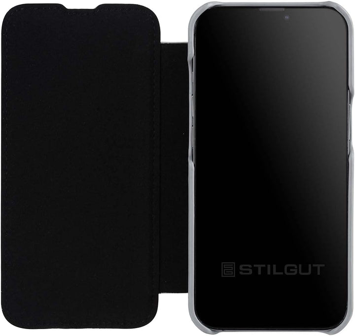 STILGUT Book Case kompatibel mit iPhone 13 Pro (6.1“) Hülle aus Leder zum Klappen, Klapphülle, Handy