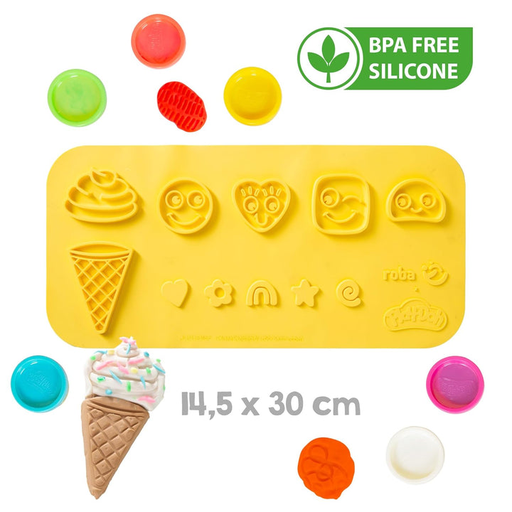 roba x Play-Doh Eisstand - Spielset aus FSC-zertifiziertem Holz mit 12 Knetdosen, Holzwerkzeug, Schü