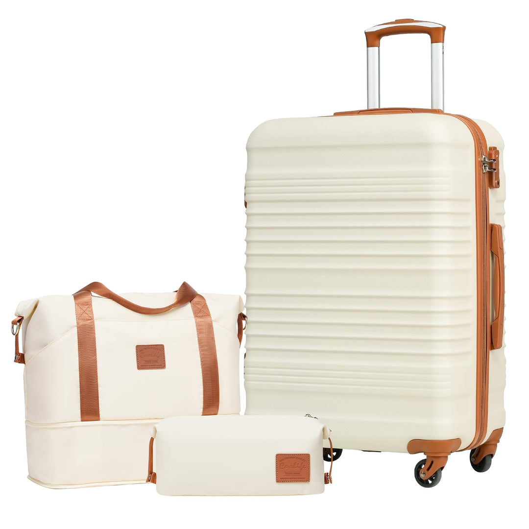 COOLIFE Koffer Set 3 Teilig: Luggage Set Mittelgross 24‘’ + Reisetasche & Kulturtasche | ABS Hartsch