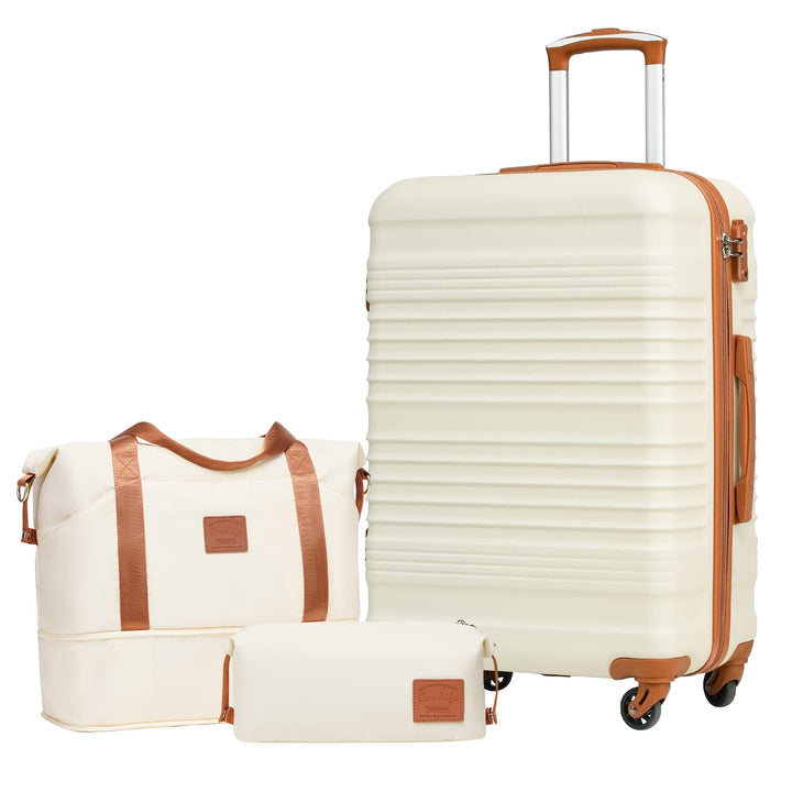 COOLIFE Koffer Set 3 Teilig: Luggage Set Mittelgross 24‘’ + Reisetasche & Kulturtasche | ABS Hartsch