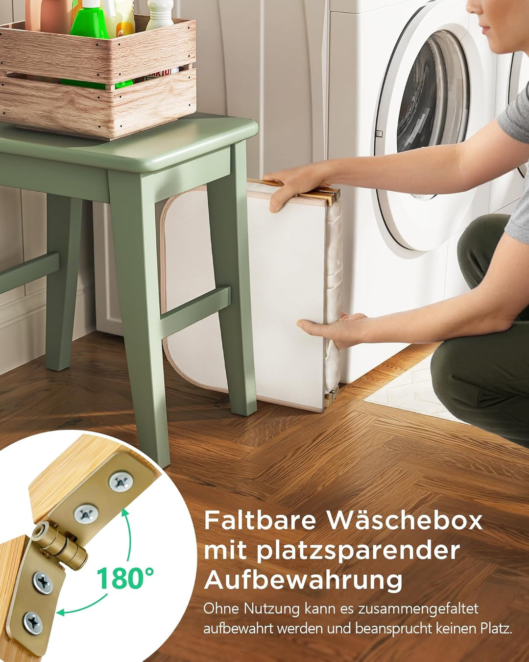 165L Wäschekorb mit Deckel und 3 Fächern, faltbarer Wäschesammler mit herausnehmbarem Wäschesack und