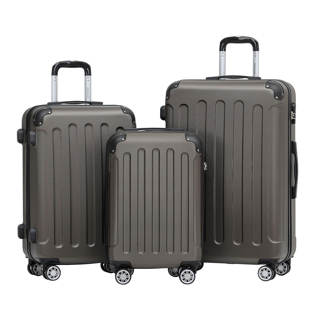 BEIBYE Hartschalen-Koffer Trolley Rollkoffer Reisekoffer Handgepäck 4 Rollen (M-L-XL-Set) (Coffee, S