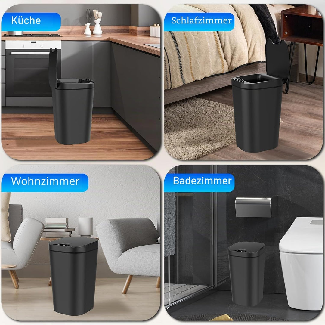 2er Set Mülleimer Bad mit Sensor, 10L Automatischer Mülleimer mit Deckel, Elektrischer Mülleimer für