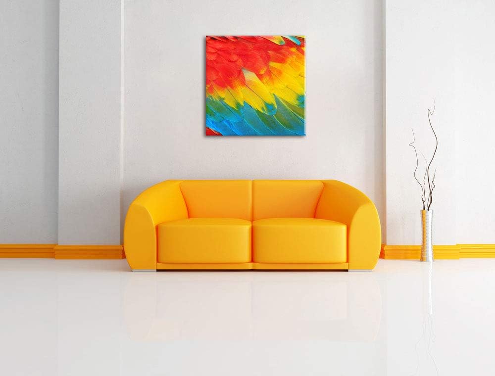 Bunte Papageien Flügel, Format: 70x70 auf Leinwand, XXL riesige Bilder fertig gerahmt mit Keilrahmen