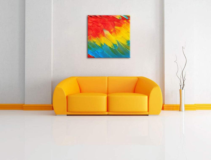 Bunte Papageien Flügel, Format: 70x70 auf Leinwand, XXL riesige Bilder fertig gerahmt mit Keilrahmen