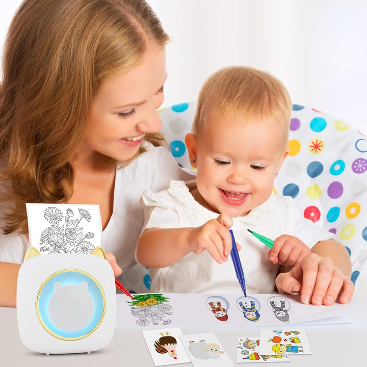 GuKKK Mini Drucker, Mobiler Fotodrucker, Tragbarer Mini Fotodrucker mit 7 Farben LED, Wireless Fotod