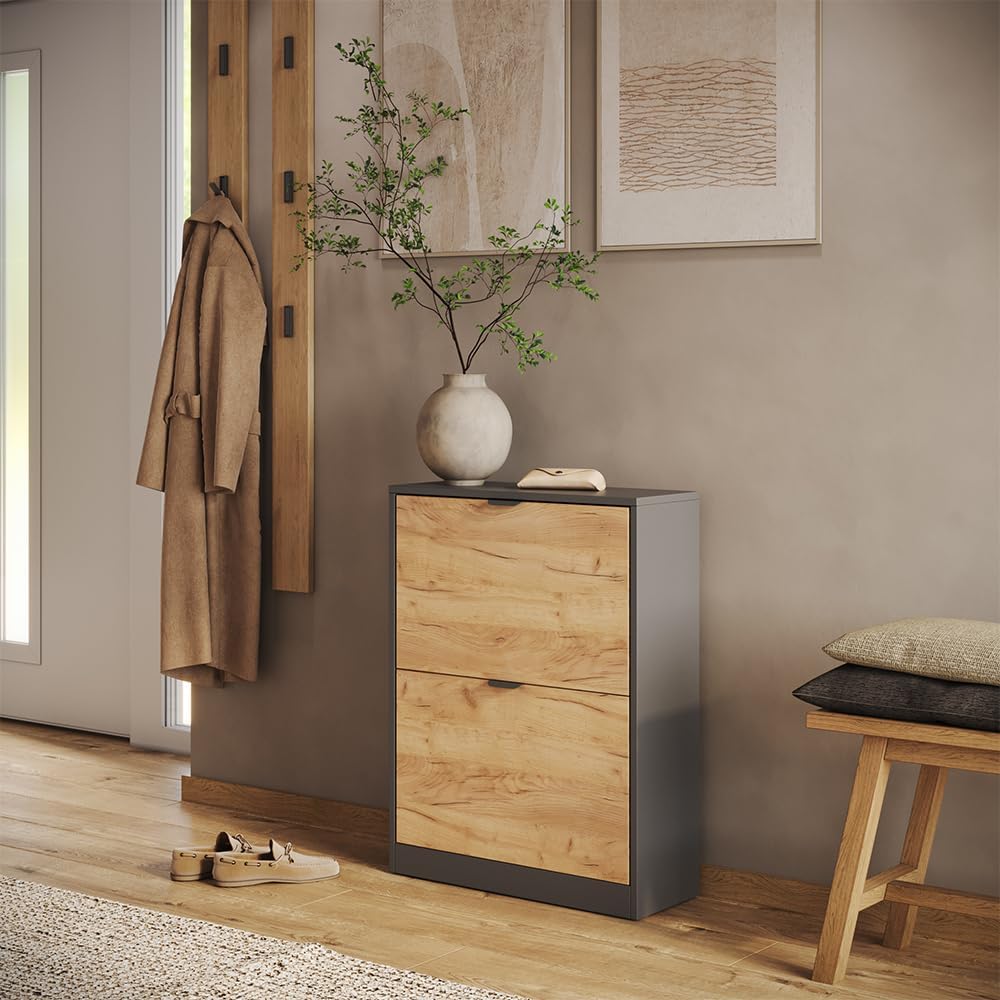 Vicco Schuhkipper Gizmo, Goldkraft Eiche/Anthrazit, 59 x 77.6 cm mit 2 Fächern Goldkraft Oak/Anthrac