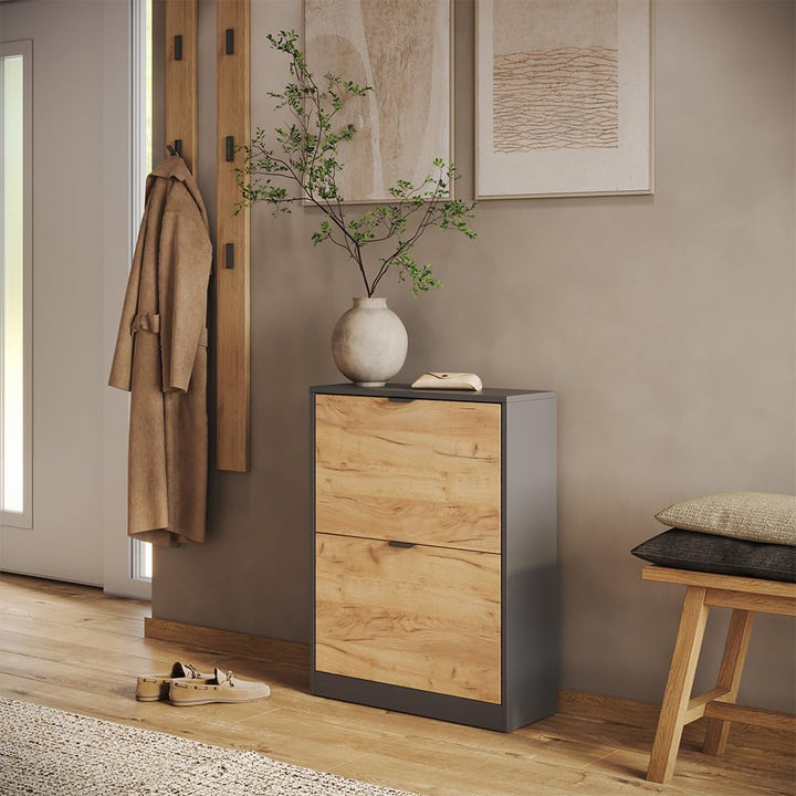 Vicco Schuhkipper Gizmo, Goldkraft Eiche/Anthrazit, 59 x 77.6 cm mit 2 Fächern Goldkraft Oak/Anthrac