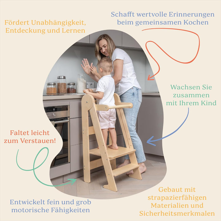 TOYBOX Lernturm Klappbar, Lernturm für Kinder, Höchste Sicherheit, Montessori Lernturm ab 1 Jahr, Kü