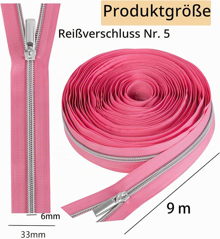 GUBOCA 9 M Reissverschluss,Näh Endlosreissverschluss mit Zipper,mit 30 Stück Reissverschlüsse Zubehö