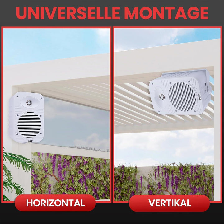Pyle Lautsprecher Set Outdoor Indoor – 500W 4” 2-Wege Boxen wasserdicht Full Range Stereo Sound, Wet