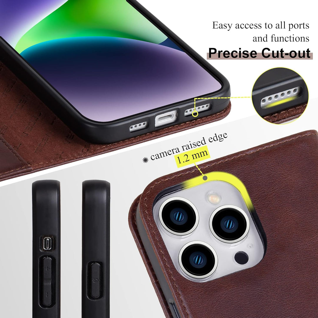VISOUL Hülle für iPhone 14 Pro Max Handyhülle [Echtleder] [Schützt ] [Kartenfach] [Magnet] [Standfun