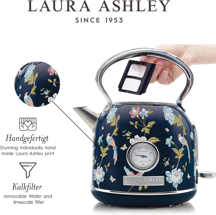 Laura Ashley Elveden Navy Kabelloser Elektrischer Wasserkocher von VQ. Edelstahl-Wasserkocher 1.7 Li