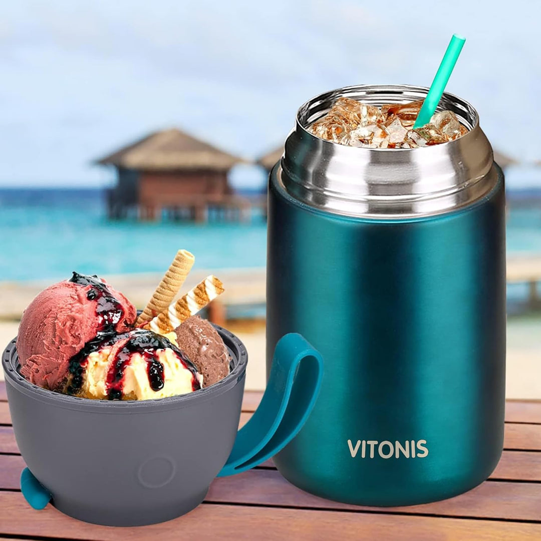Thermobehälter für Essen 500ml & 700ml Edelstahl Warmhaltebebehälter mit faltbaren Löffel, Speissen,